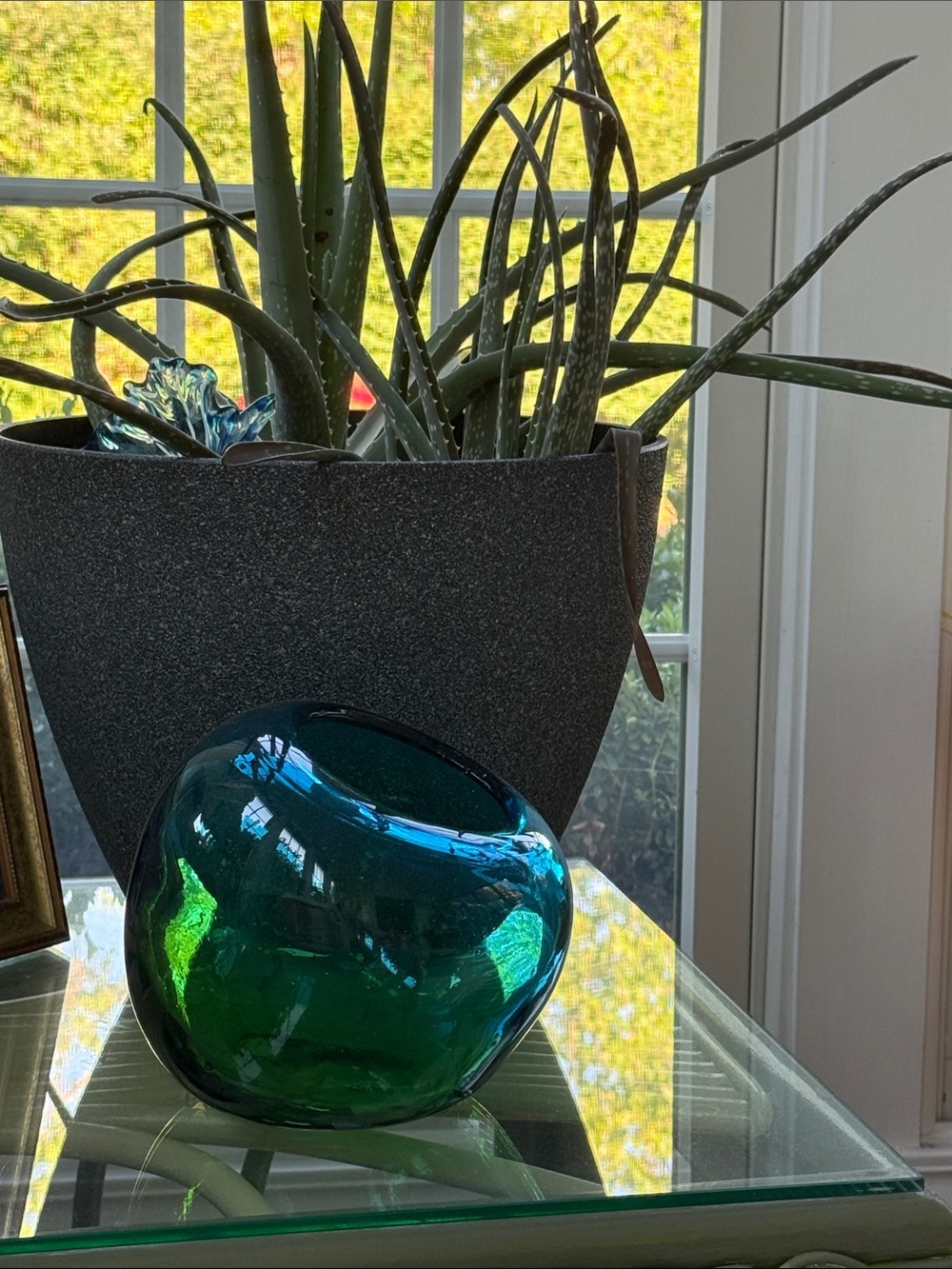 Handblown Glass Decorative Vase - Teal Green